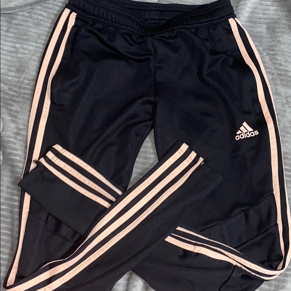Coral/black adidas joggers